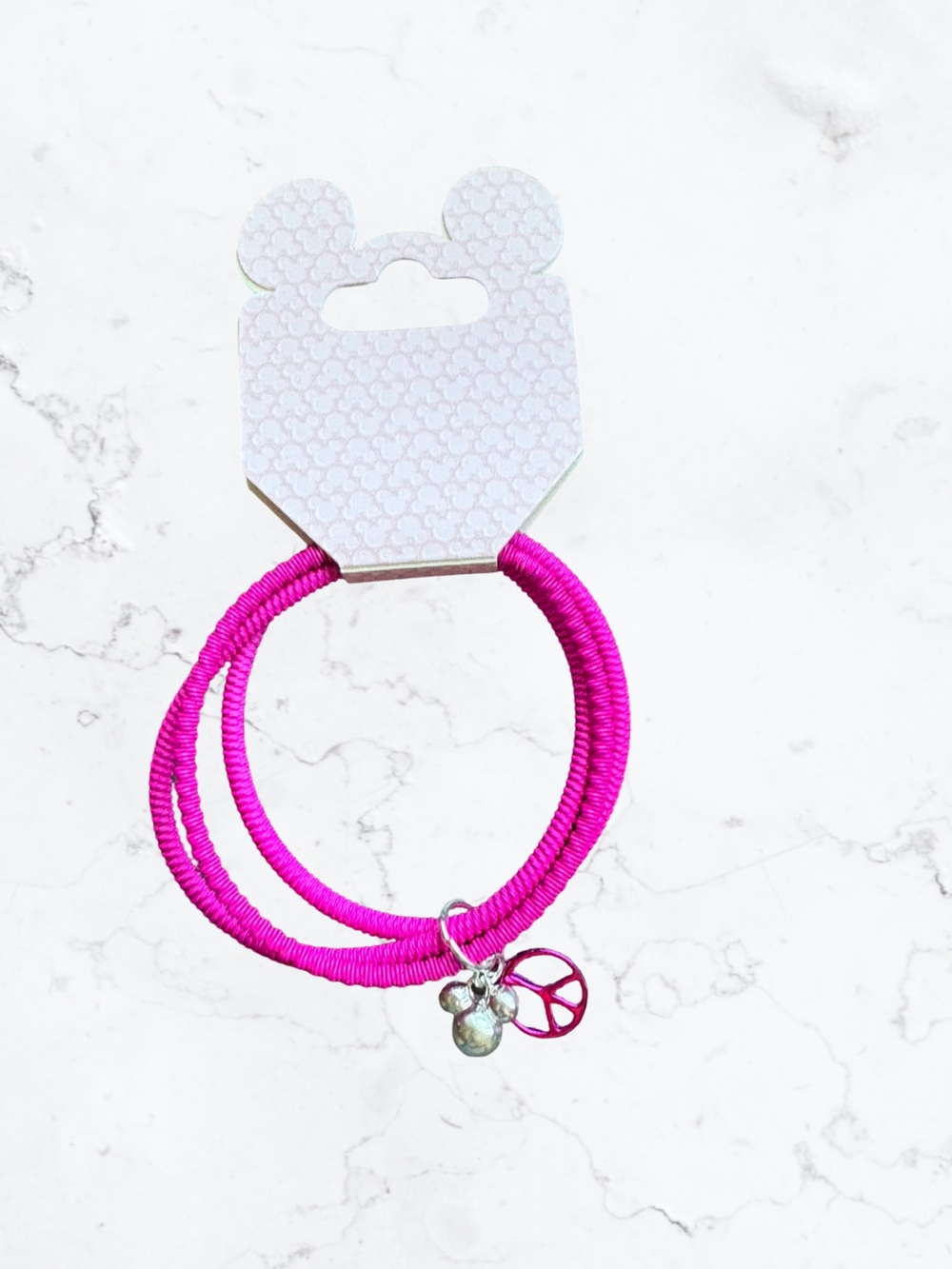 Disney Hot Pink Elastic Bracelet Set with Peace & Paw Charms